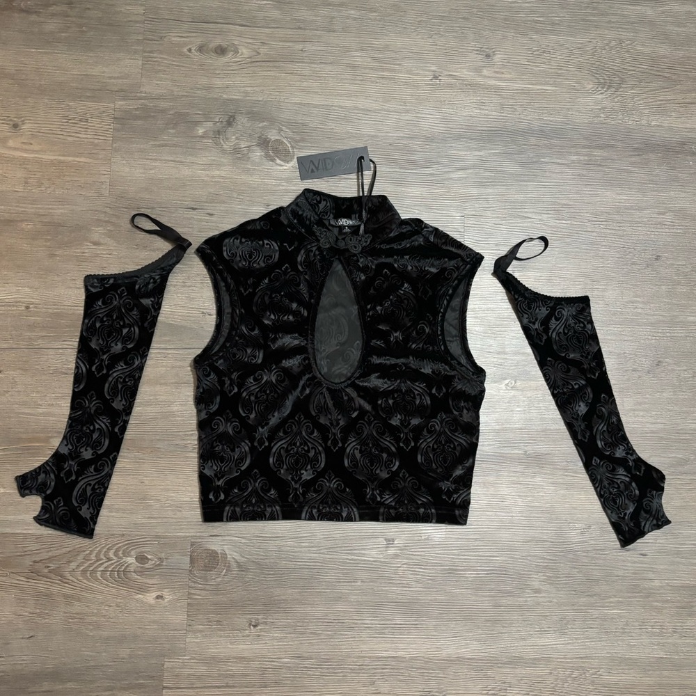 NWT Dolls Kill / Widow Brocade Blouse with Matching Gloves